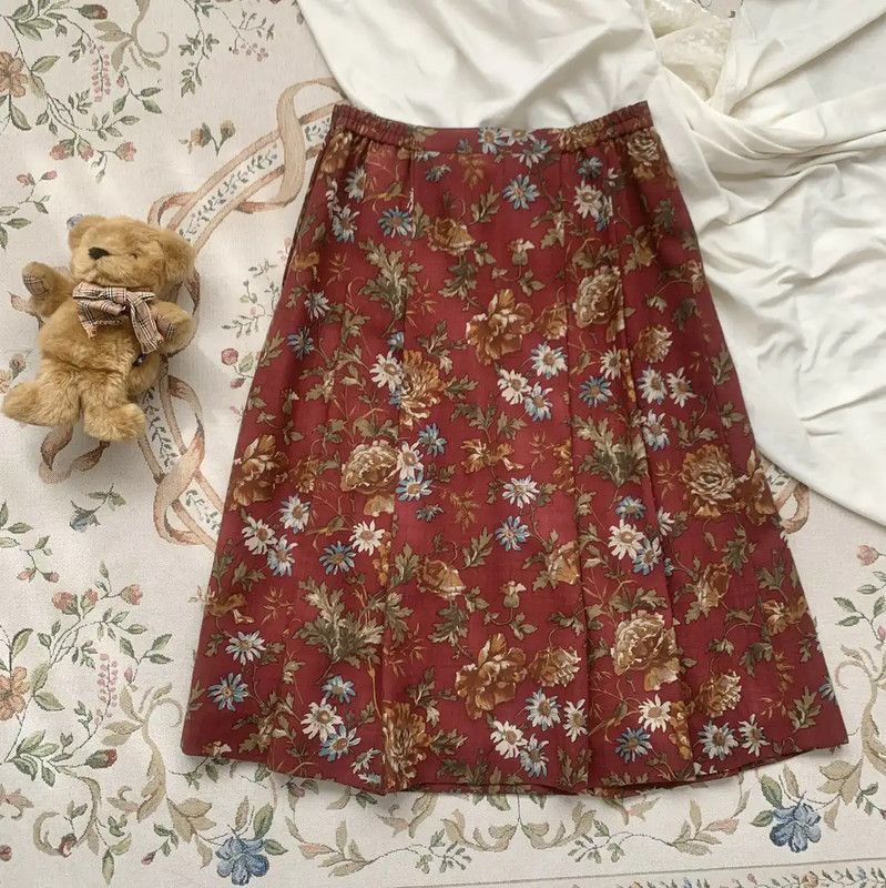 Burberry Burberry Red Floral Wool Skirt Size 23" - 4 Thumbnail
