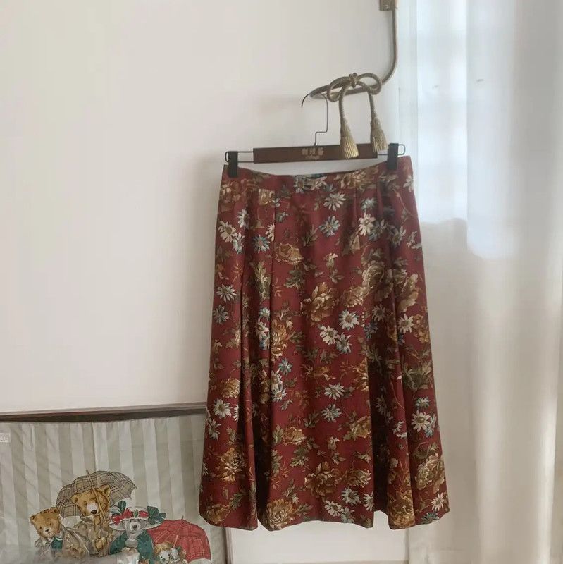 Burberry Burberry Red Floral Wool Skirt Size 23" - 6 Thumbnail