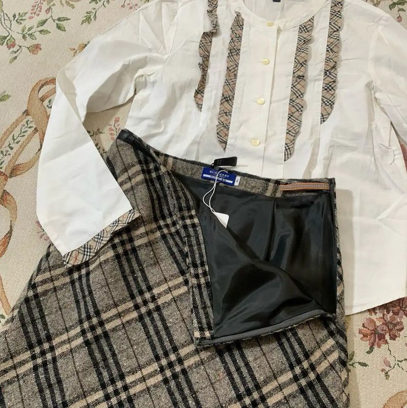 Burberry Burberry Gray Wool-Blend Plaid Midi Skirt Size 23" - 4 Thumbnail