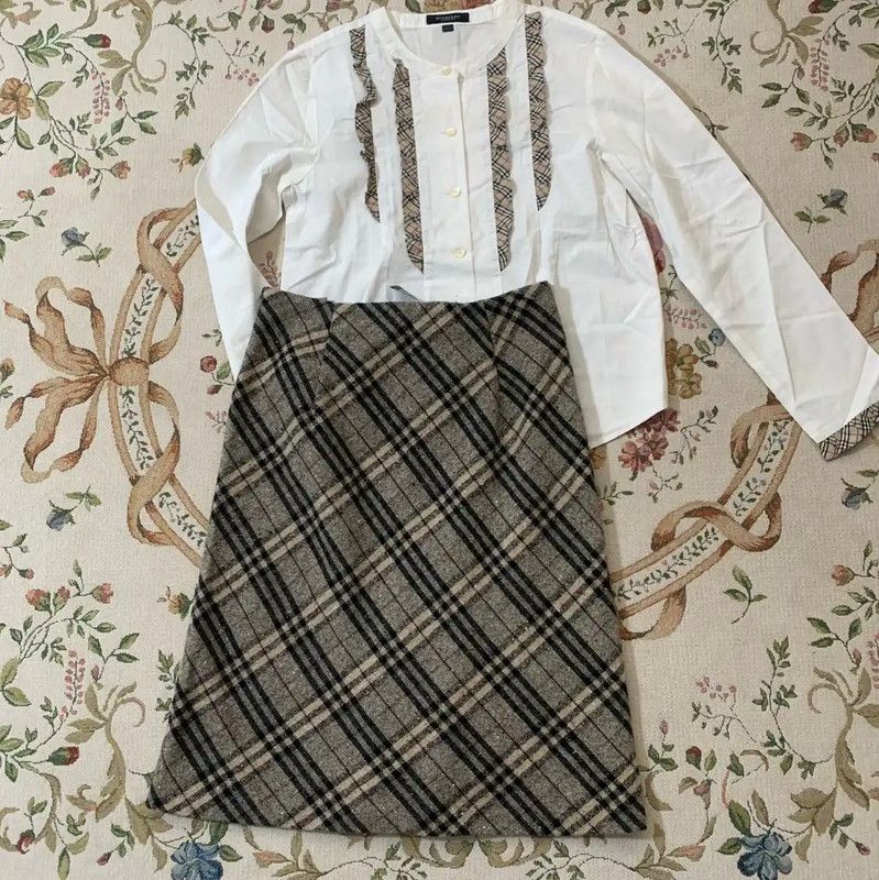 Burberry Burberry Gray Wool-Blend Plaid Midi Skirt Size 23" - 5 Thumbnail