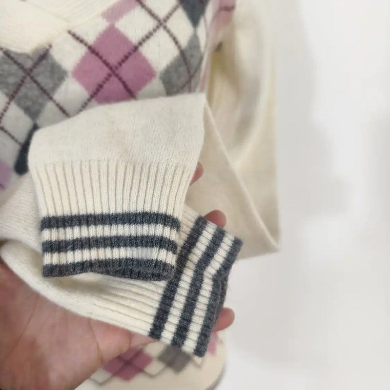 Burberry Burberry Cream Wool Blend Argyle Knit Sweater Size M / US 6-8 / IT 42-44 - 5 Thumbnail