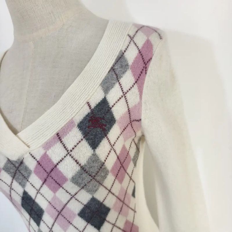 Burberry Burberry Cream Wool Blend Argyle Knit Sweater Size M / US 6-8 / IT 42-44 - 2 Thumbnail