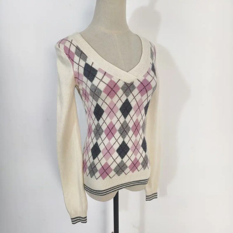 Burberry Burberry Cream Wool Blend Argyle Knit Sweater Size M / US 6-8 / IT 42-44 - 3 Thumbnail