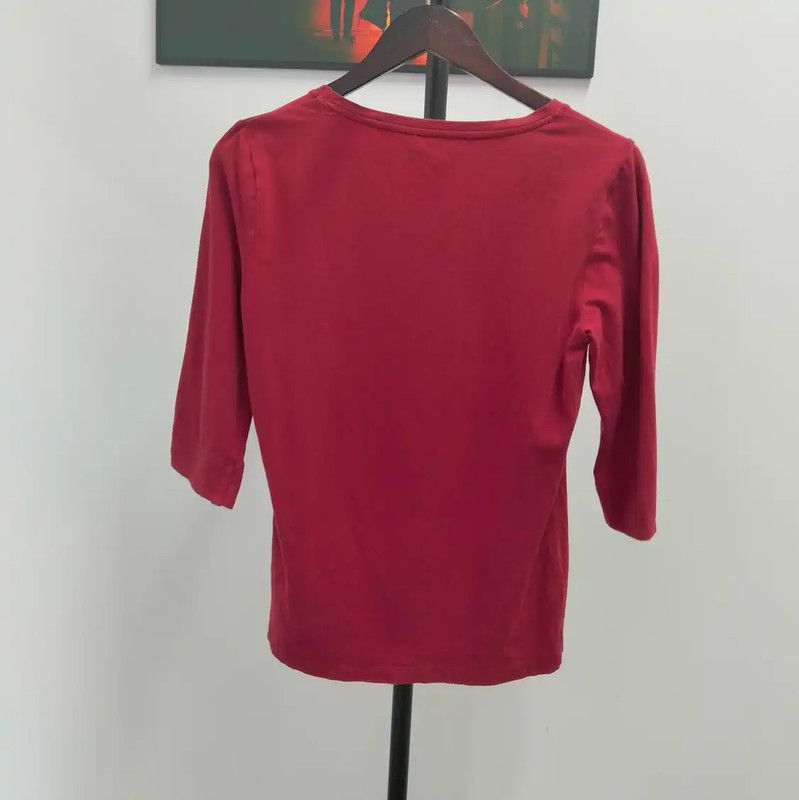 Burberry Burberry Wine Red Cotton Long Sleeve T-Shirt Size M / US 6-8 / IT 42-44 - 2 Thumbnail