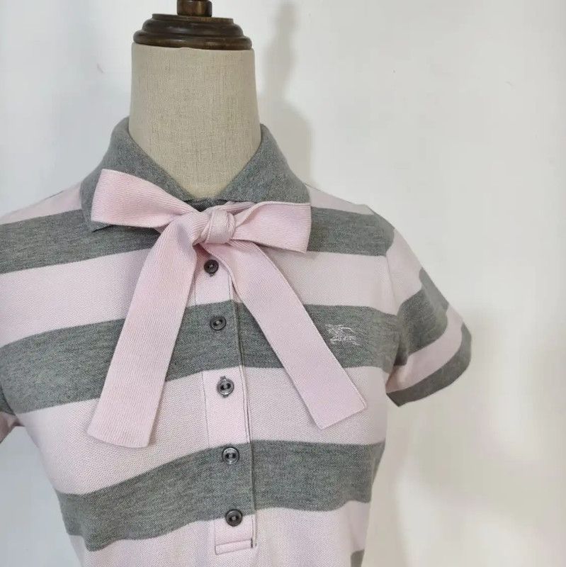 Burberry Burberry Pink Striped Cotton Polo T-Shirt Size M / US 6-8 / IT 42-44 - 2 Thumbnail