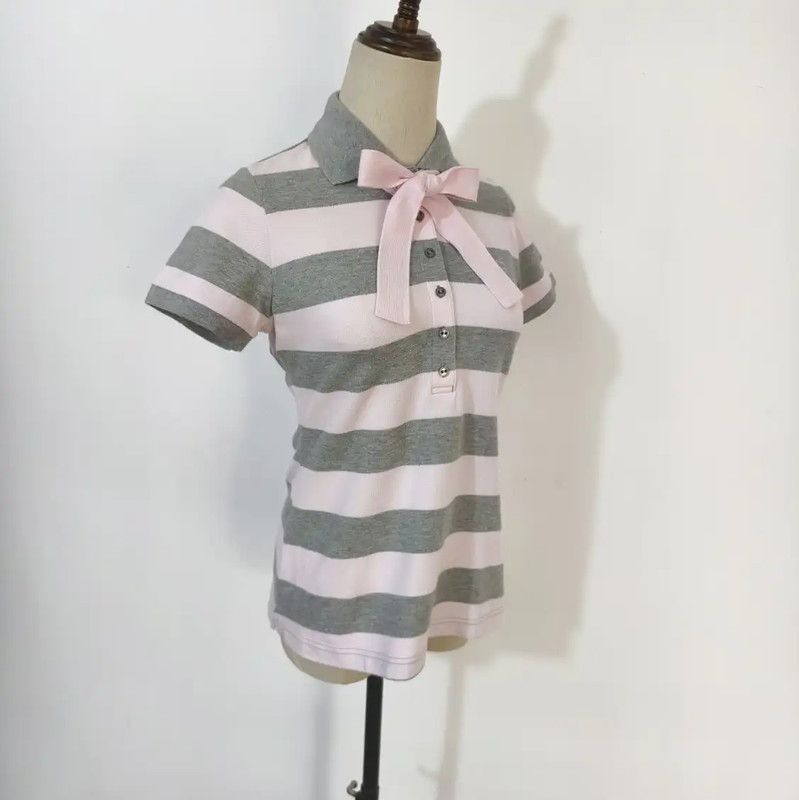Burberry Burberry Pink Striped Cotton Polo T-Shirt Size M / US 6-8 / IT 42-44 - 3 Thumbnail