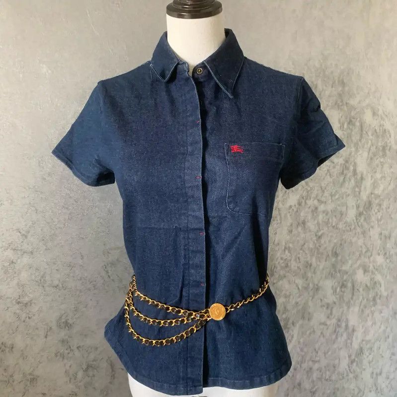 Burberry Burberry Blue Cotton Blend Short Sleeve Shirt Size S / US 4 / IT 40 - 2 Thumbnail