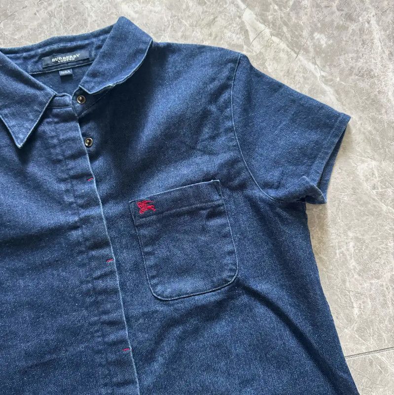 Burberry Burberry Blue Cotton Blend Short Sleeve Shirt Size S / US 4 / IT 40 - 8 Thumbnail
