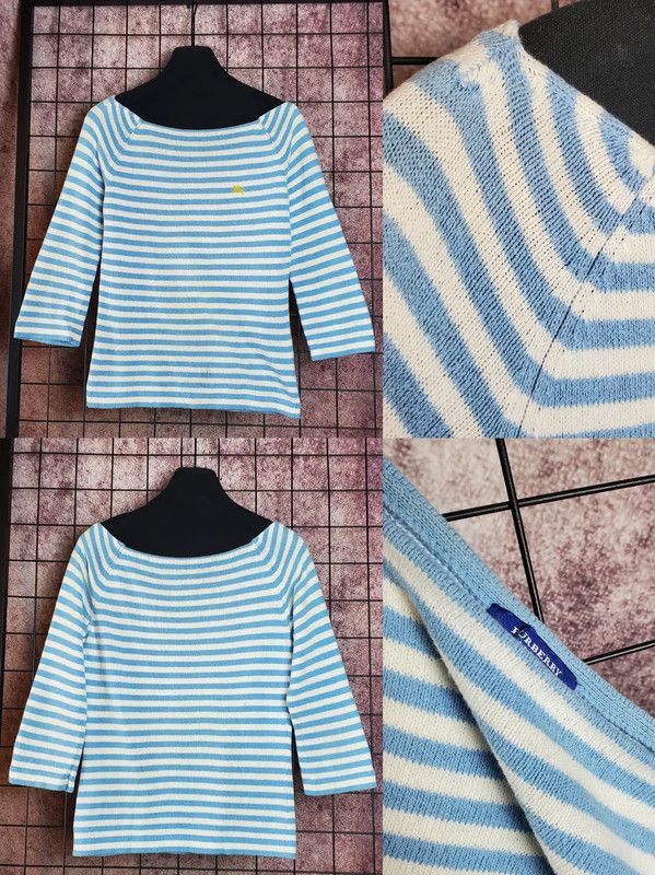 Burberry Burberry Light Blue Striped Cotton Knit Top Size S / US 4 / IT 40 - 3 Thumbnail