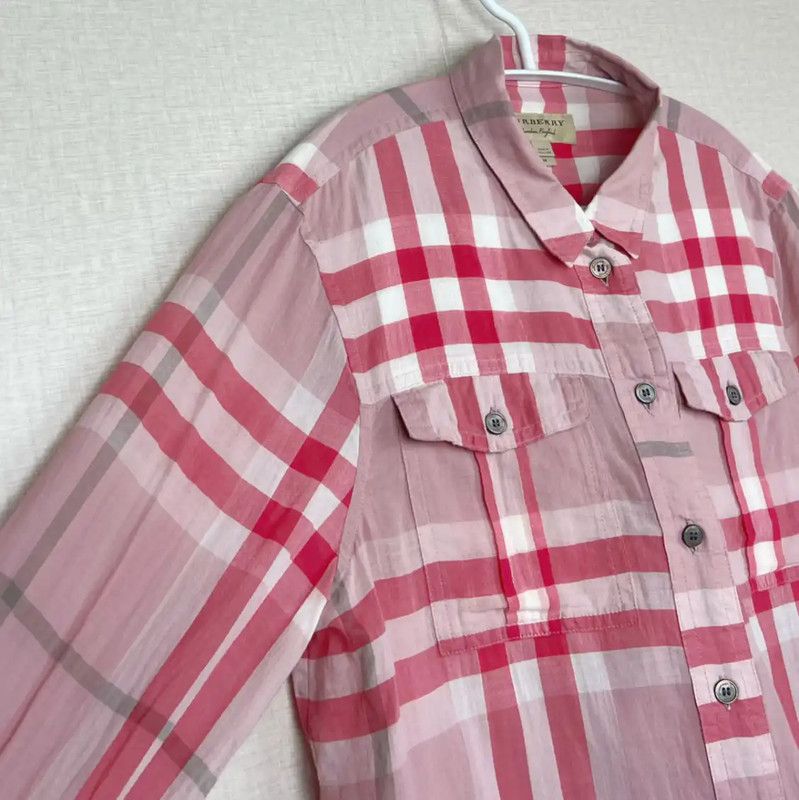 Burberry Burberry Pink Check Cotton Shirt for Women Size M / US 6-8 / IT 42-44 - 3 Thumbnail