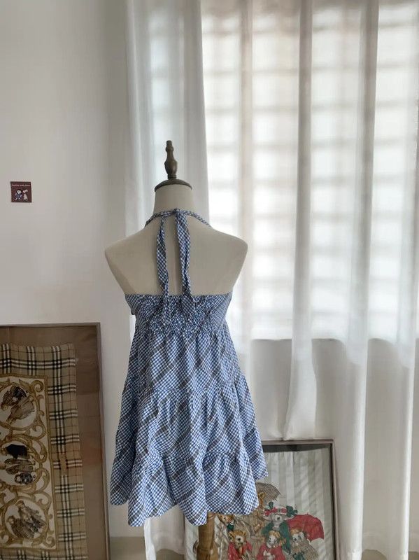 Burberry Burberry Blue Cotton Gingham Women's Dress Size M / US 6-8 / IT 42-44 - 2 Thumbnail