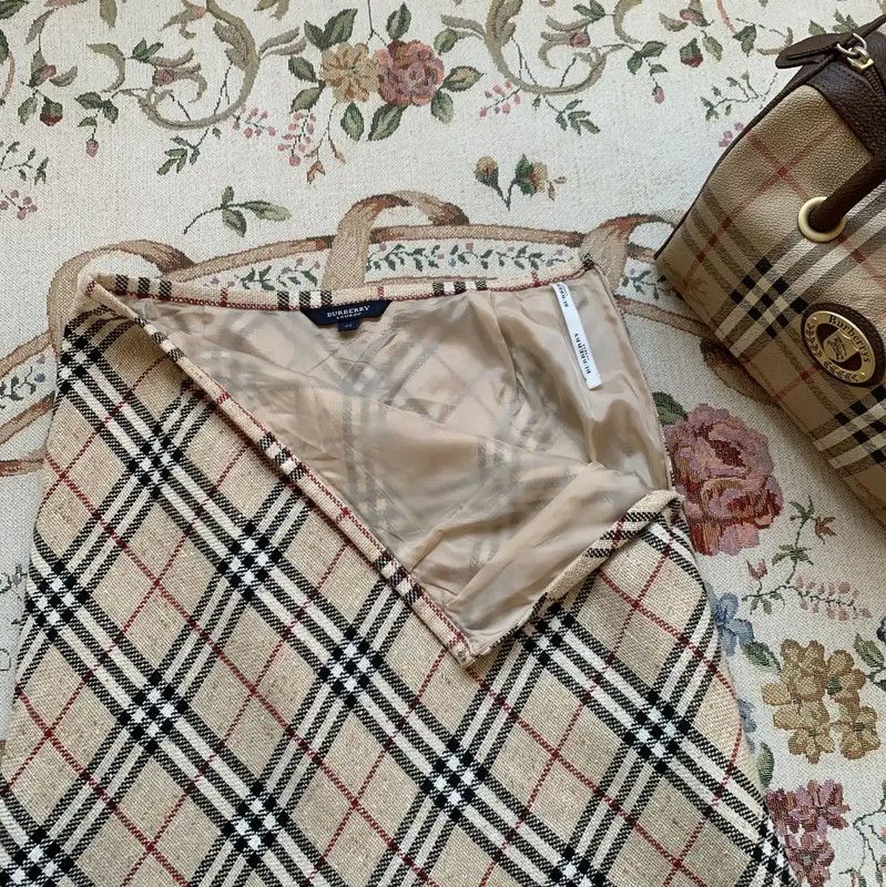 Burberry Burberry Beige Plaid Wool Blend Midi Skirt Size 28" / US 6 / IT 42 - 2 Thumbnail