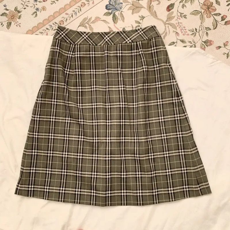 Burberry Burberry Green Wool Plaid Skirt Size 23" - 8 Thumbnail
