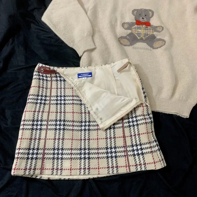 Burberry Burberry Women's Khaki Check Wool Skirt Size 23" - 4 Thumbnail