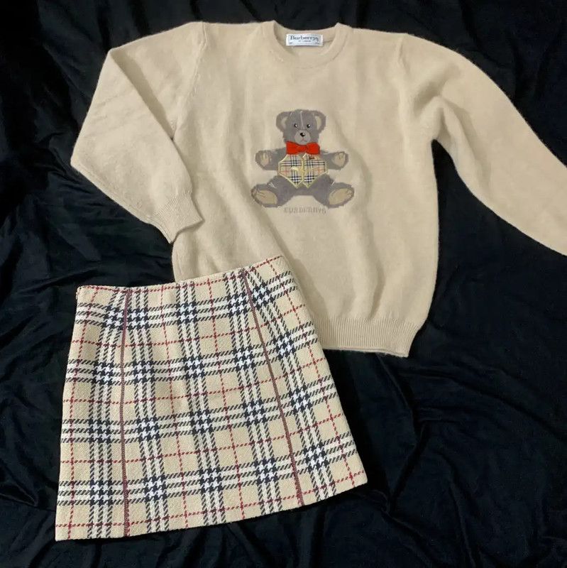 Burberry Burberry Women's Khaki Check Wool Skirt Size 23" - 6 Thumbnail