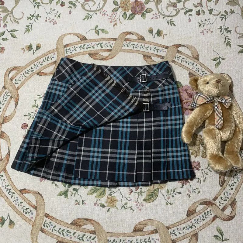 Burberry Burberry Blue Wool Check Pleated Skirt Size 23" - 3 Thumbnail