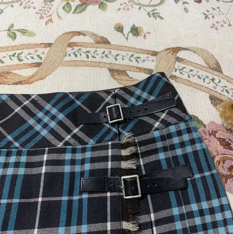 Burberry Burberry Blue Wool Check Pleated Skirt Size 23" - 2 Thumbnail