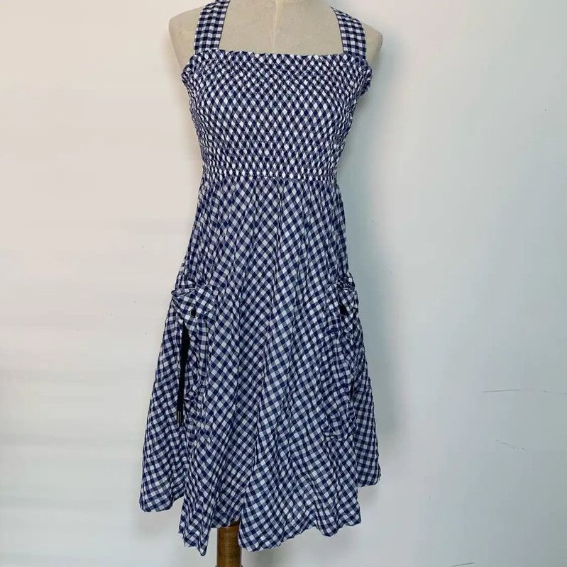 Burberry Burberry Blue Check Cotton Midi Dress Size S / US 4 / IT 40 - 2 Thumbnail