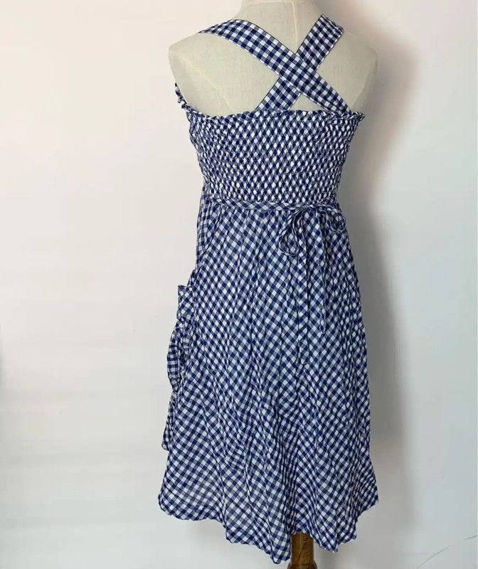 Burberry Burberry Blue Check Cotton Midi Dress Size S / US 4 / IT 40 - 3 Thumbnail