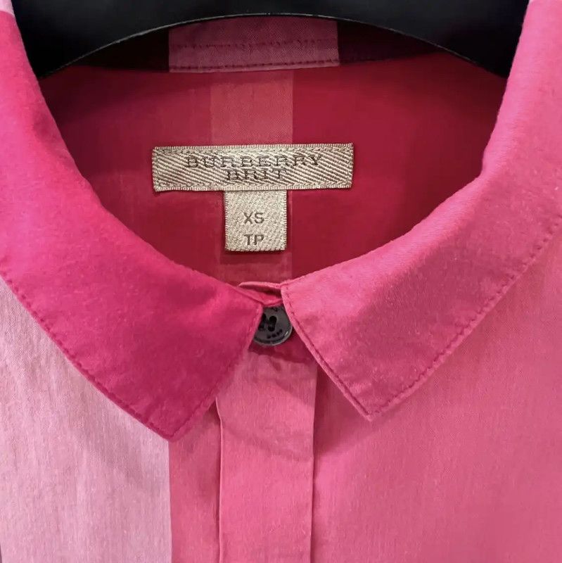 Burberry Burberry Pink Checked Long Sleeve Shirt Size XS / US 0-2 / IT 36-38 - 4 Thumbnail