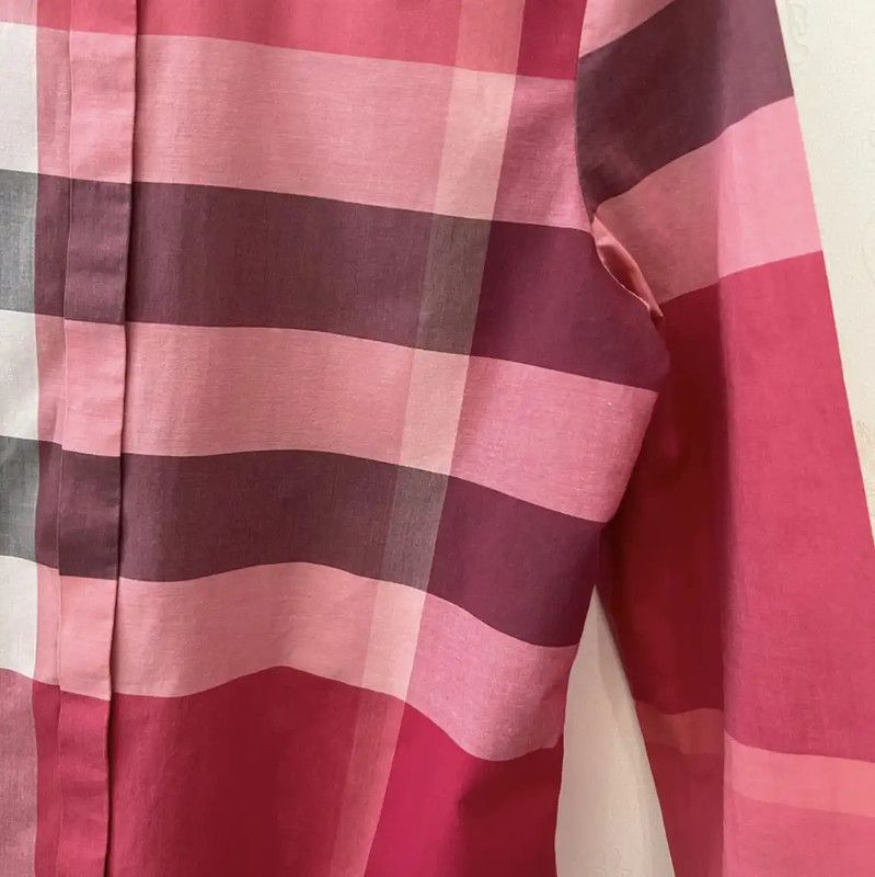 Burberry Burberry Pink Checked Long Sleeve Shirt Size XS / US 0-2 / IT 36-38 - 3 Thumbnail