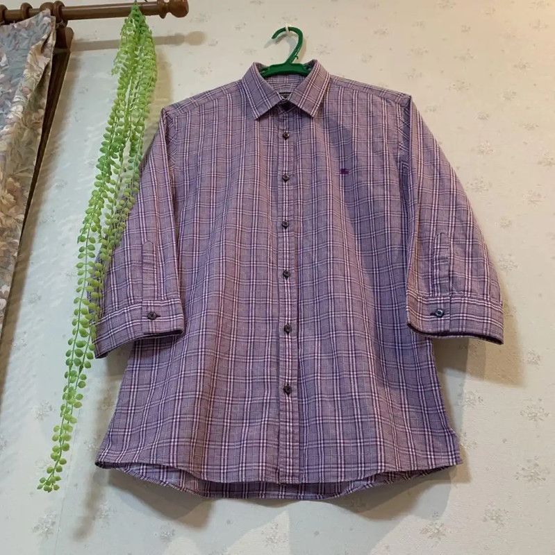 Burberry Burberry Long Sleeve Purple Cotton Shirt Size M / US 6-8 / IT 42-44 - 3 Thumbnail