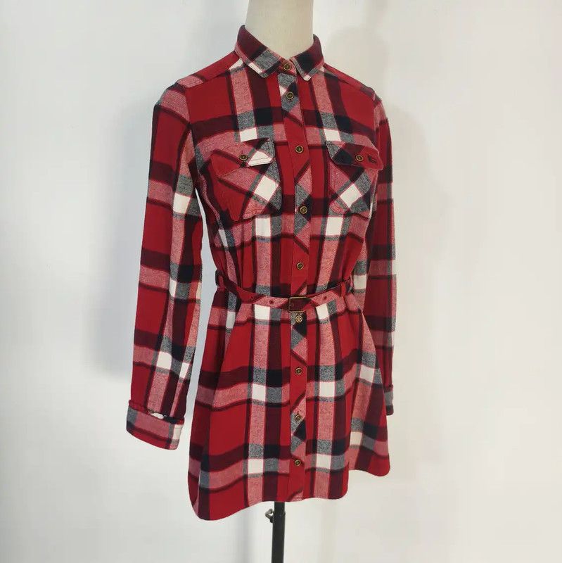 Burberry Burberry Red Cotton Check Long Sleeve Shirt Size M / US 6-8 / IT 42-44 - 3 Thumbnail