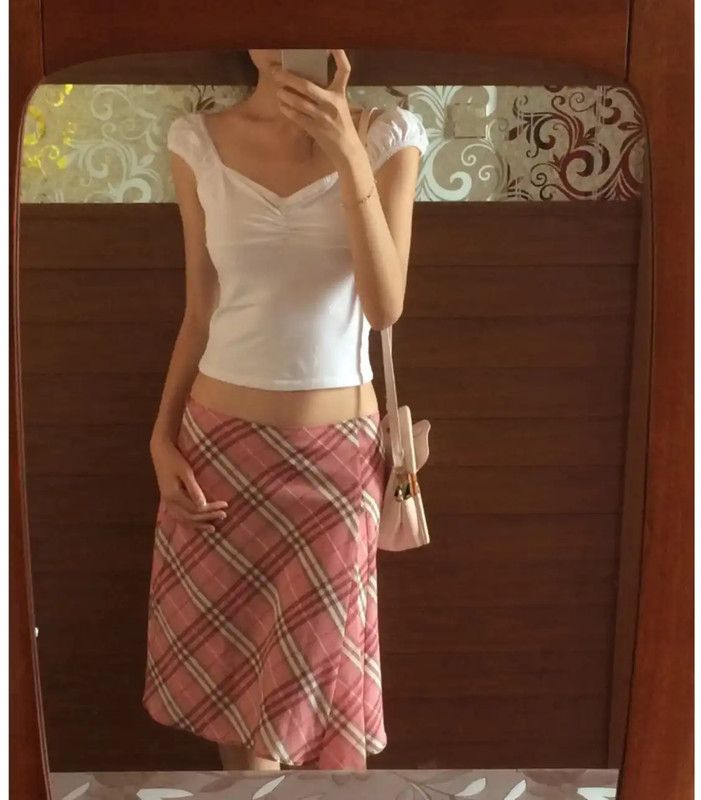 Burberry Burberry Pink Checked Wool Blend Skirt Size 23" - 2 Thumbnail