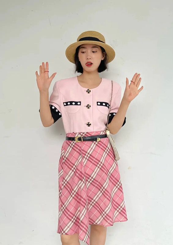 Burberry Burberry Pink Checked Wool Blend Skirt Size 23" - 4 Thumbnail