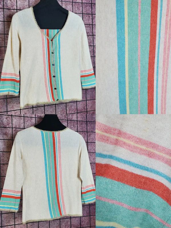 Burberry Burberry Summer Beige Cotton Striped Knit Top Size M / US 6-8 / IT 42-44 - 2 Thumbnail
