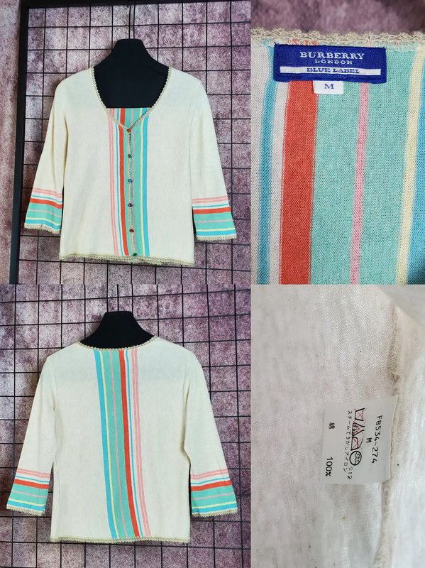 Burberry Burberry Summer Beige Cotton Striped Knit Top Size M / US 6-8 / IT 42-44 - 4 Thumbnail