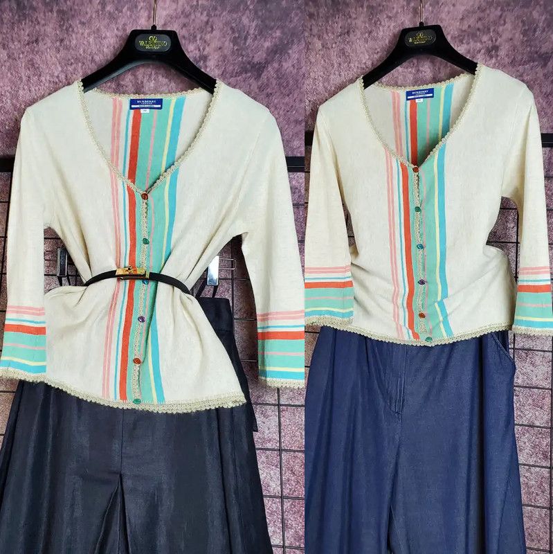 Burberry Burberry Summer Beige Cotton Striped Knit Top Size M / US 6-8 / IT 42-44 - 3 Thumbnail