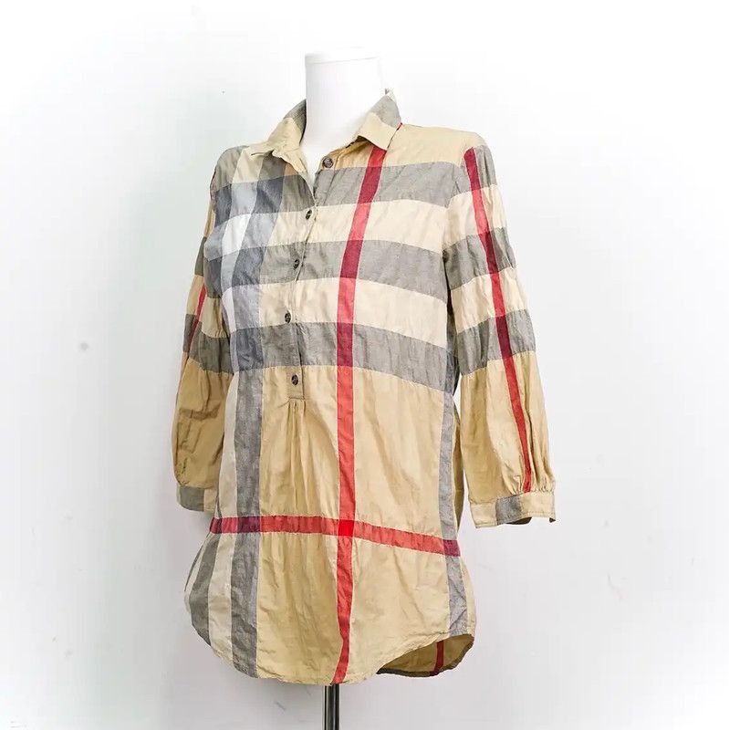 Burberry Burberry Summer Beige Check Long Sleeve Shirt Size XS / US 0-2 / IT 36-38 - 2 Thumbnail