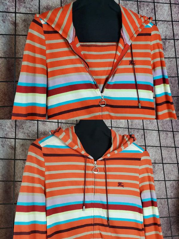 Burberry Burberry Orange Striped Cotton Blend Hooded Cardigan Size S / US 4 / IT 40 - 3 Thumbnail