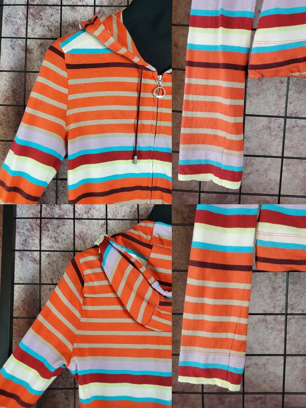 Burberry Burberry Orange Striped Cotton Blend Hooded Cardigan Size S / US 4 / IT 40 - 4 Thumbnail