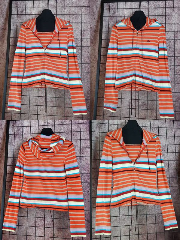 Burberry Burberry Orange Striped Cotton Blend Hooded Cardigan Size S / US 4 / IT 40 - 2 Thumbnail