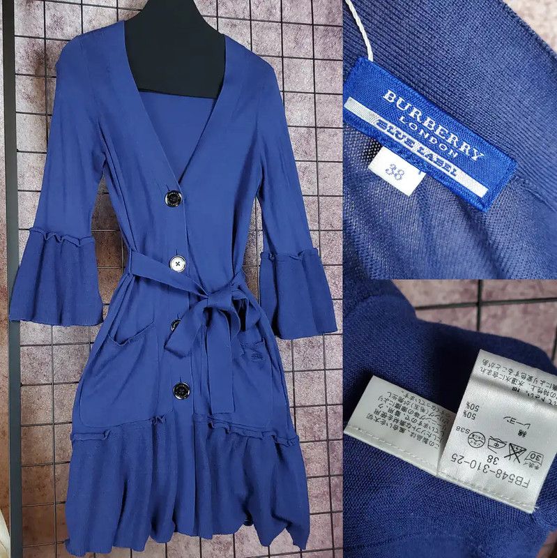 Burberry Burberry Blue Cotton Blend Embroidered Dress Size S / US 4 / IT 40 - 4 Thumbnail