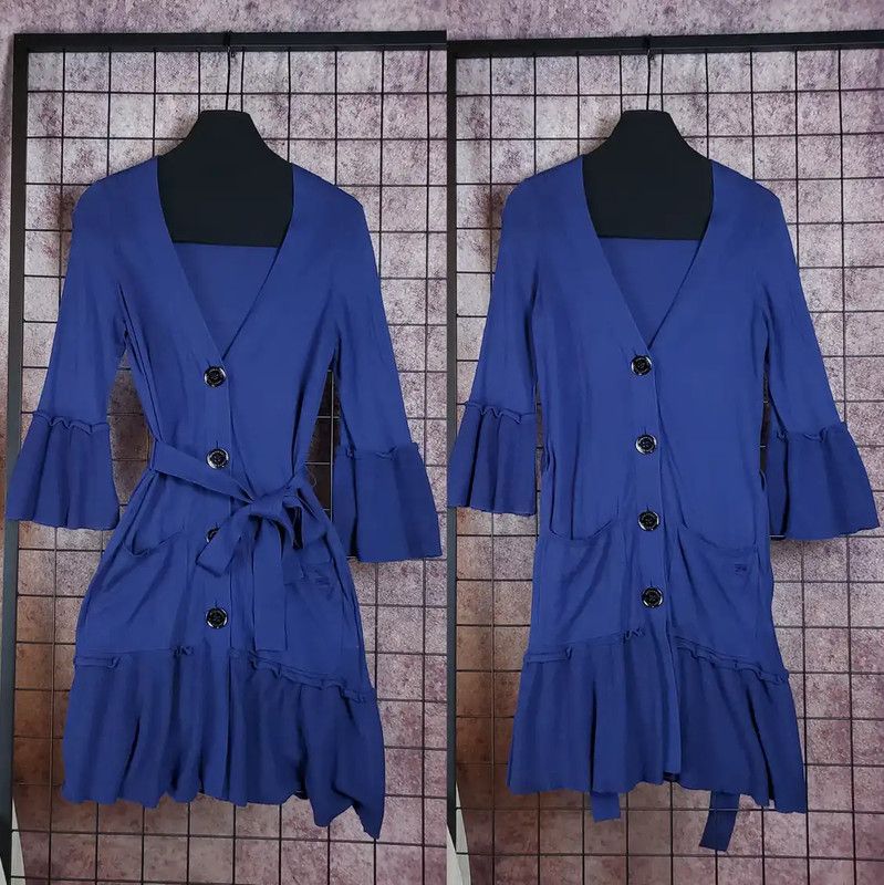 Burberry Burberry Blue Cotton Blend Embroidered Dress Size S / US 4 / IT 40 - 3 Thumbnail
