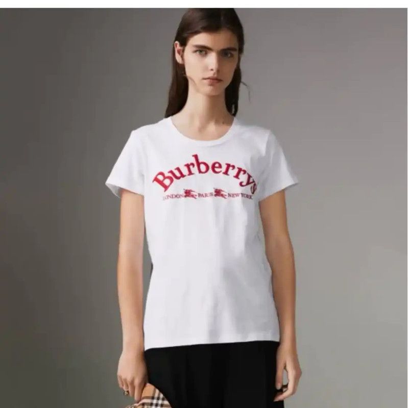 Burberry Burberry Spring White Cotton Embroidered T-Shirt Size M / US 6-8 / IT 42-44 - 5 Thumbnail