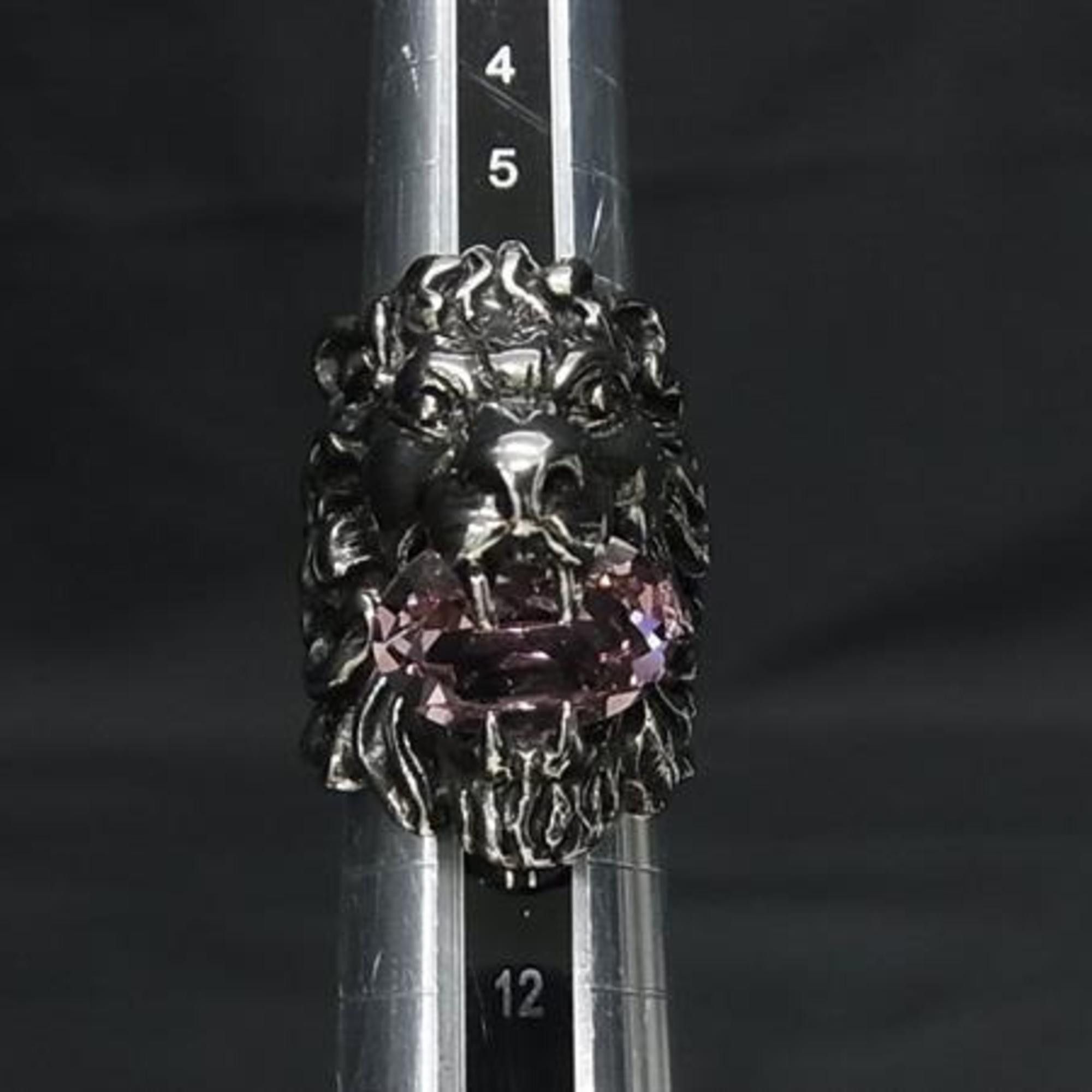 Gucci GUCCI Lion Head Ring - Silver and Pink Metal with Rhinestones for Women Size ONE SIZE - 4 Thumbnail