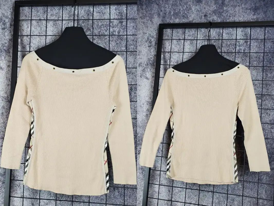 Burberry Burberry Off-Shoulder Khaki Cotton Blend Top Size S / US 4 / IT 40 - 2 Thumbnail
