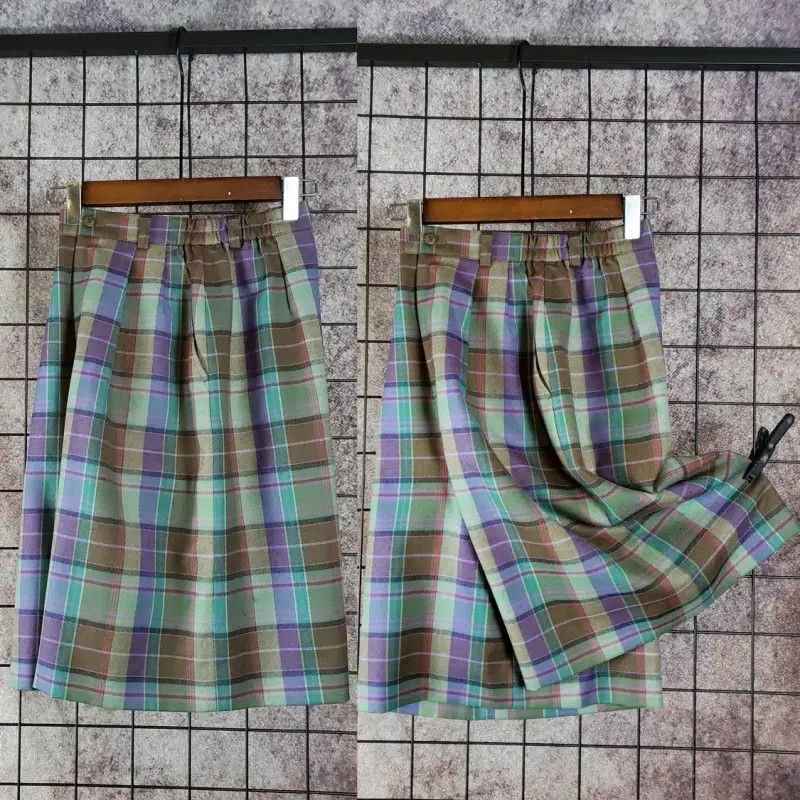Burberry Burberry Purple Wool Check Casual Pants Size 23" - 2 Thumbnail