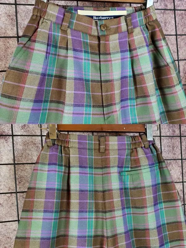 Burberry Burberry Purple Wool Check Casual Pants Size 23" - 3 Thumbnail