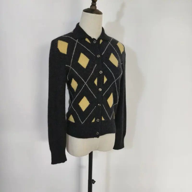 Burberry Burberry Gray Wool Check Long Sleeve Cardigan Size M / US 6-8 / IT 42-44 - 3 Thumbnail