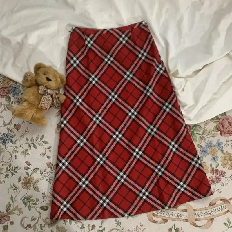 Burberry Burberry Red Wool Check Long Skirt Size 27" / US 4 / IT 40 - 4 Thumbnail