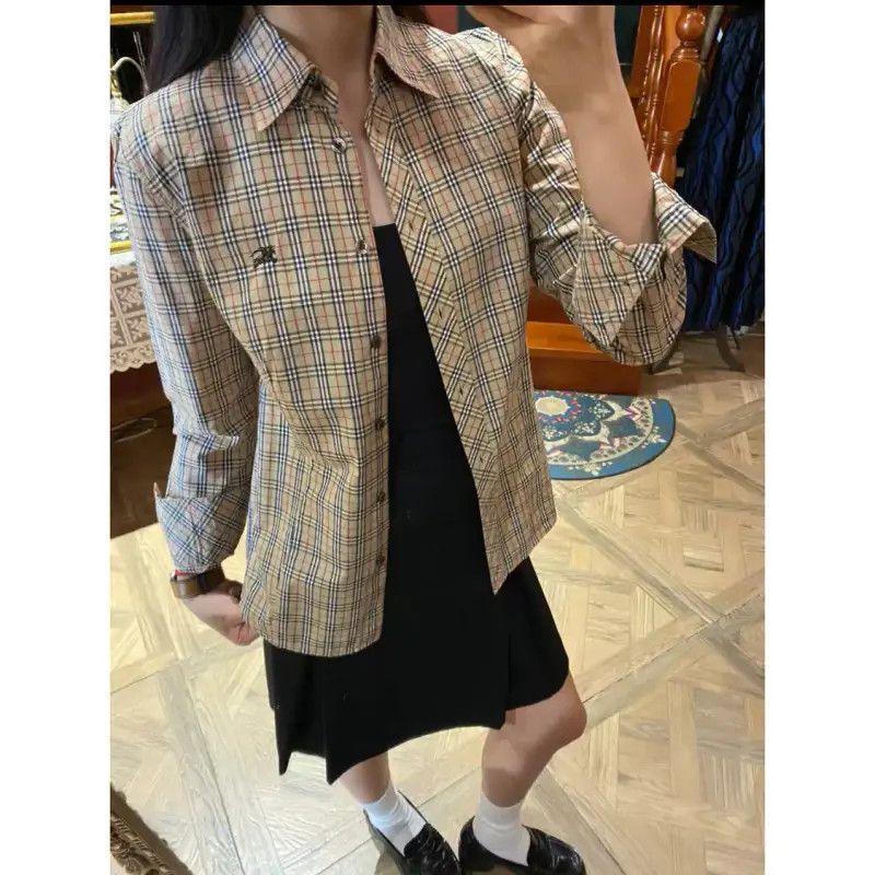 Burberry Burberry Khaki Cotton Check Long Sleeve Shirt Size M / US 6-8 / IT 42-44 - 9 Thumbnail
