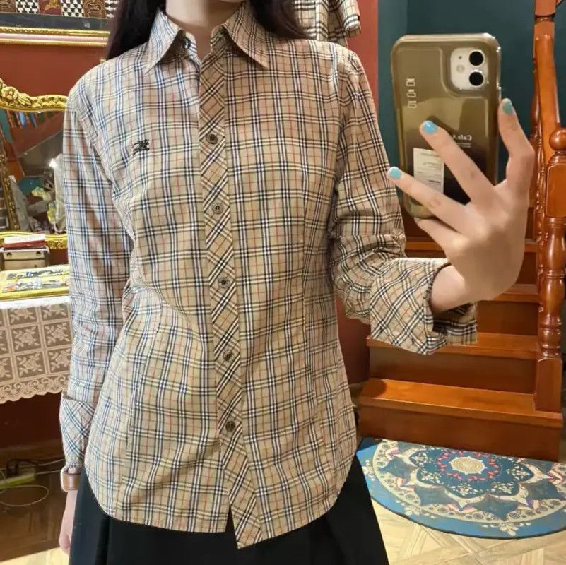 Burberry Burberry Khaki Cotton Check Long Sleeve Shirt Size M / US 6-8 / IT 42-44 - 10 Thumbnail