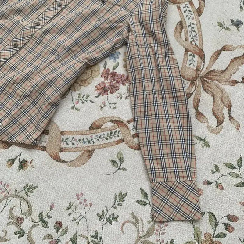 Burberry Burberry Khaki Cotton Check Long Sleeve Shirt Size M / US 6-8 / IT 42-44 - 4 Thumbnail