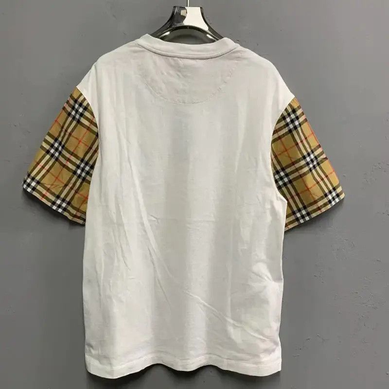 Burberry Burberry White Cotton T-Shirt with Classic Check Sleeves Size M / US 6-8 / IT 42-44 - 2 Thumbnail