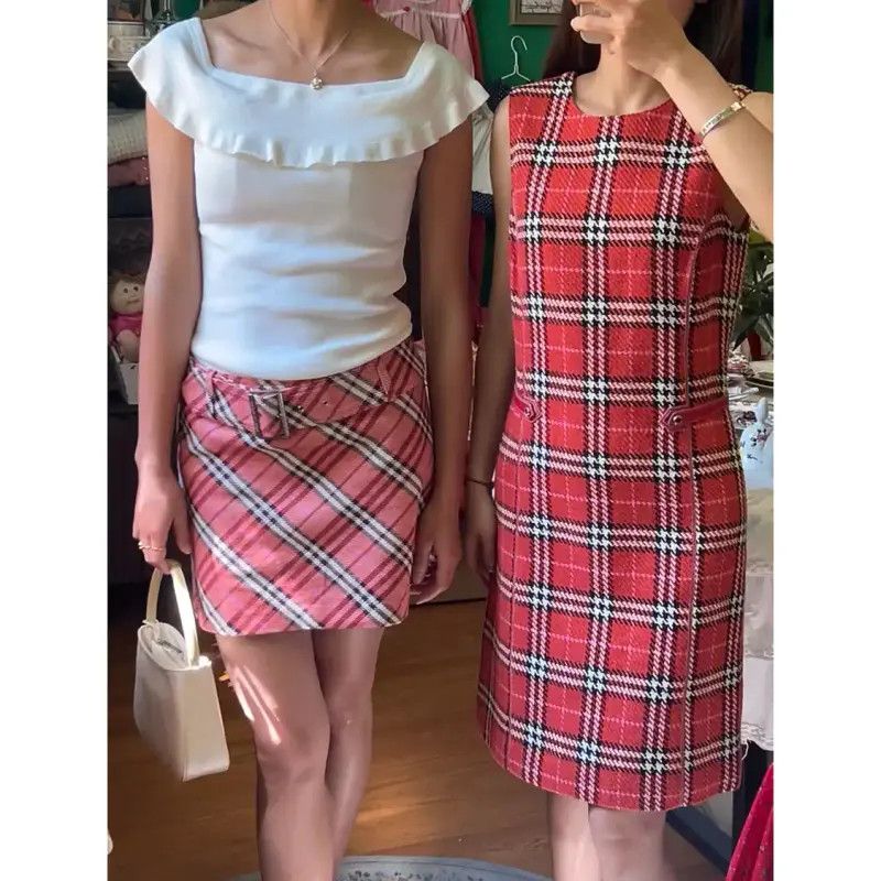Burberry Burberry Red Cotton Check Dress for Women Size M / US 6-8 / IT 42-44 - 9 Thumbnail